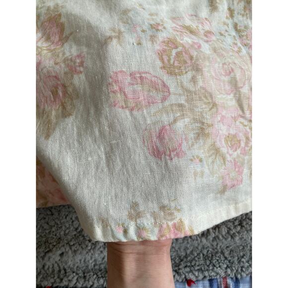 Eileen West Mini Dress 10P Linen Floral Short Sleeve Cream Pink Cottage Retro 10 - Picture 4 of 16